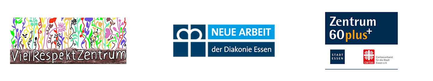 Logos: VielRespektZentrum<br />
Neue Arbeit Diakonie<br />
60+ Diakonie Essen